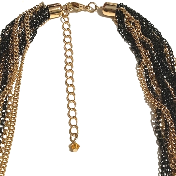 VINTAGE MULTI-STRAND GOLD-TONE GUNMETAL BLACK WIRE PENDANT 20 - 23" NECKLACE - Picture 5 of 11